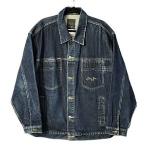 Sean John Y2K Mens Denim Jacket Dark Blue Hip Hop Trucker XL